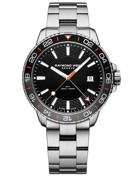 Raymond Weil Tango 300 GMT Men's Quartz Black Dial Bracelet Watch, 42mm 8280-ST2-20001