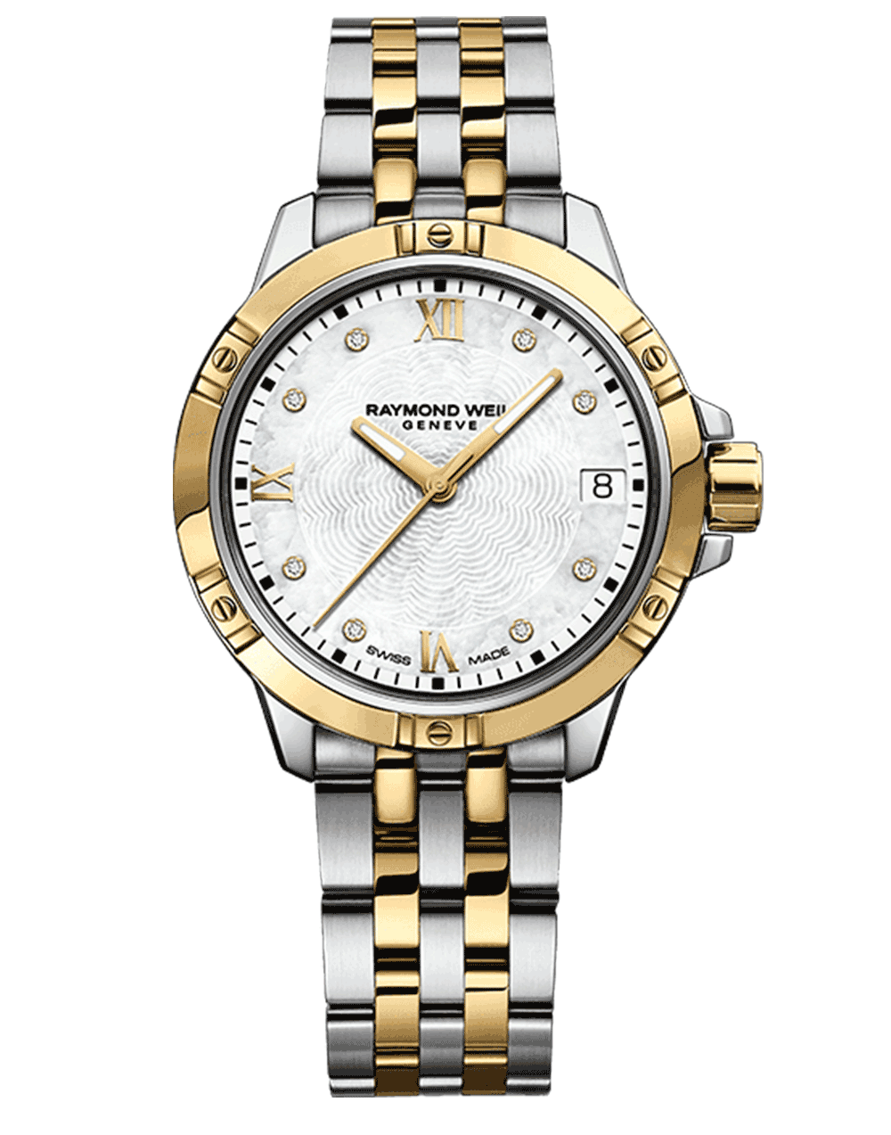 Raymond Weil Tango Ladies Quartz 8 Diamond White Dial Gold PVD Two-Tone Bracelet Watch, 30mm 5960-STP-00995