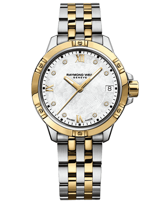 Raymond Weil Tango Ladies Quartz 8 Diamond White Dial Gold PVD Two-Tone Bracelet Watch, 30mm 5960-STP-00995