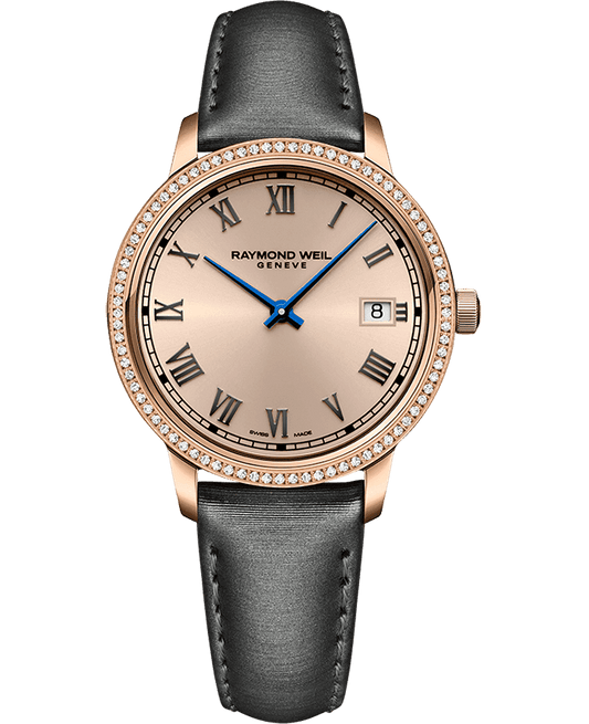 Raymond Weil Toccata Ladies 80 Diamonds Rose Gold Dial Grey Satin Strap Watch, 34mm 5385-C5S-00859