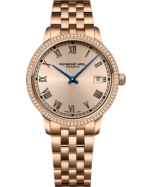 Raymond Weil Toccata Ladies Quartz 80 Diamond Rose Gold PVD Bracelet Watch, 34mm 5385-P5S-00859