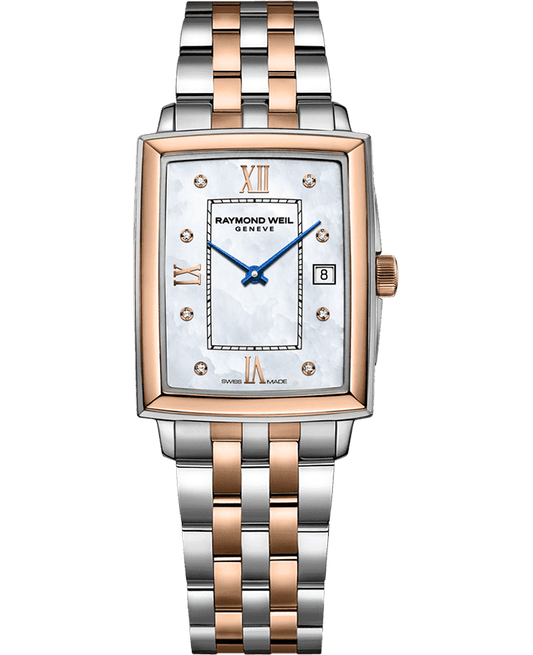 Raymond Weil Toccata Ladies Quartz Rose Gold PVD Mother-of-Pearl Dial Two-tone Bracelet Watch, 22.6 x 28.1mm 5925-SP5-00995