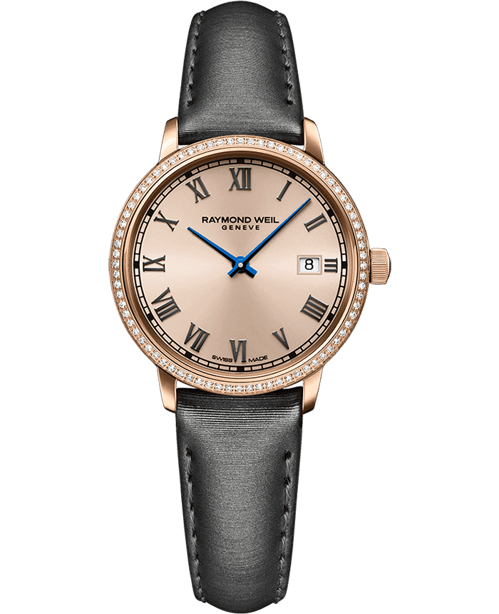 Raymond Weil Toccata Ladies 76 Diamonds Rose Gold Dial Grey Satin Strap Watch, 29mm 5985-C5S-00859