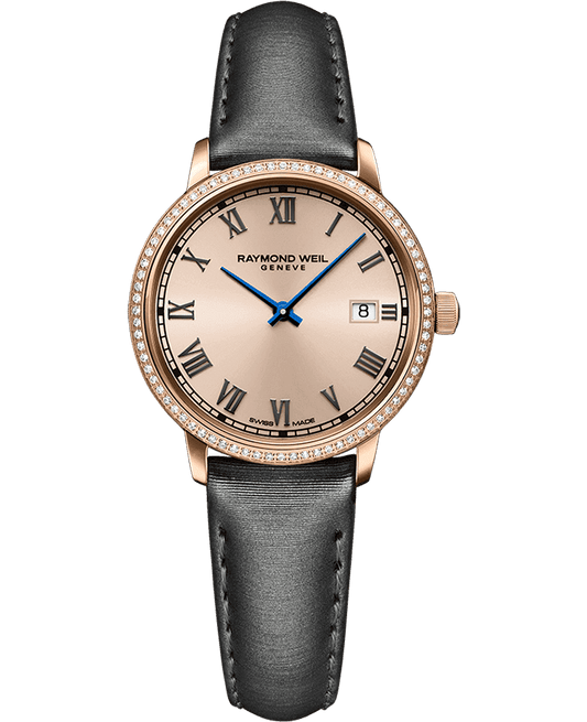 Raymond Weil Toccata Ladies 76 Diamonds Rose Gold Dial Grey Satin Strap Watch, 29mm 5985-C5S-00859