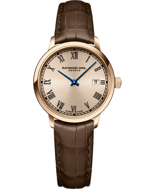 Raymond Weil Toccata Ladies Quartz Rose Gold PVD Dial Brown Leather Strap Watch, 29mm 5985-PC5-00859