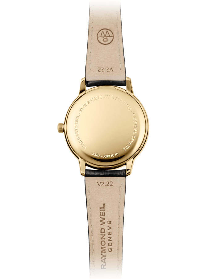 Raymond Weil Toccata Ladies Quartz Gold PVD Black Dial Leather Strap Watch, 34mm 5385-PC-00208