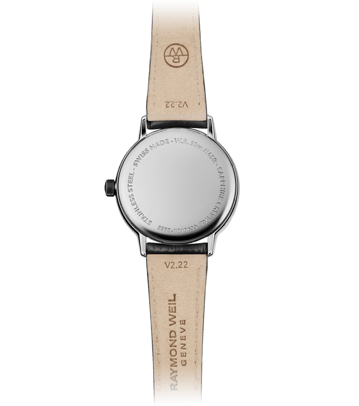 Raymond Weil Toccata Ladies Quartz Silver Dial Black Leather Strap Watch, 29mm 5985-STC-00659