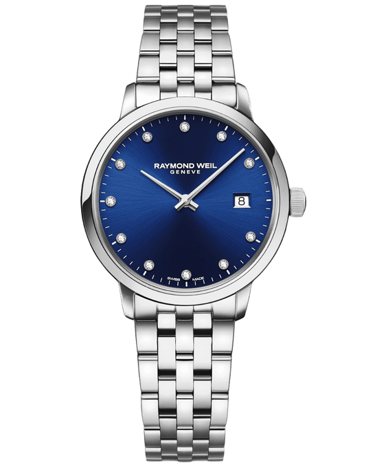 Raymond Weil Toccata Ladies Quartz 11 Diamond Blue Dial Bracelet Watch, 29mm 5985-ST-50081