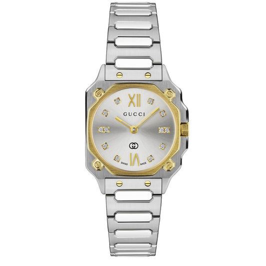 Gucci G-Flat Diamond Accent Silver Dial YA166503