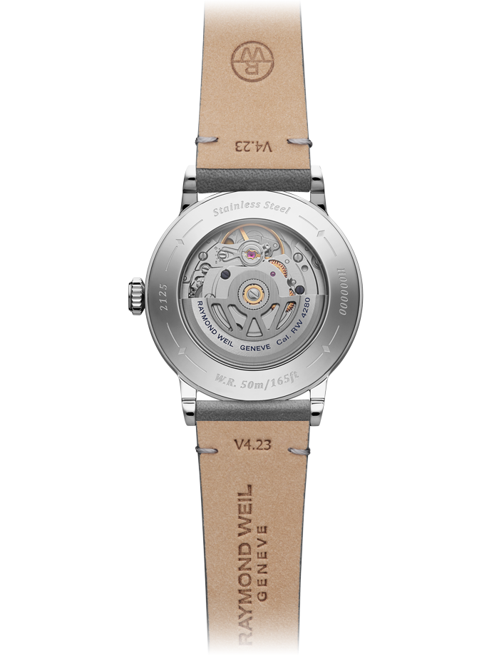 Raymond Weil Millesime Automatic Central Seconds Silver Dial Leather Strap Watch, 35mm 2125-STC-65001