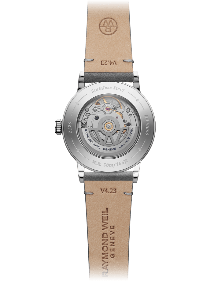 Raymond Weil Millesime Automatic Central Seconds Silver Dial Leather Strap Watch, 35mm 2125-STC-65001