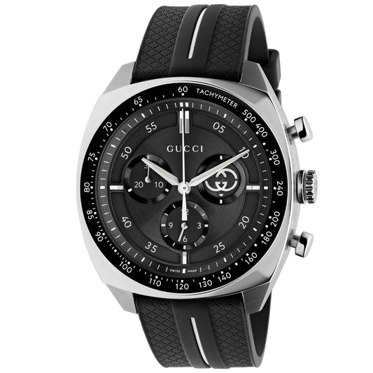 Gucci Interlocking Chronograph Black Dial Rubber Strap Watch 41mm YA142320