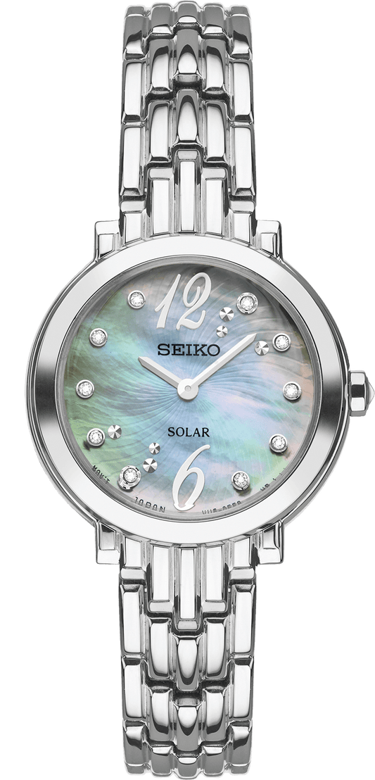 Seiko Solar Diamond White Mother of Pearl Dial Ladies Watch SUP353