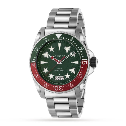 Gucci Dive 45mm Green Dial Steel Men's Watch YA136222