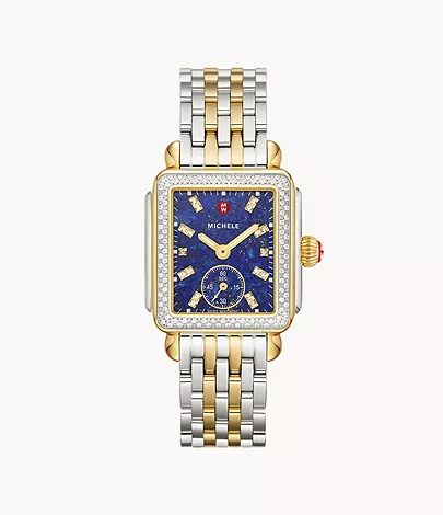 Michele Deco Mid Blue Dial Diamond Bezel Two-Tone Women's Watch MWW06V000125