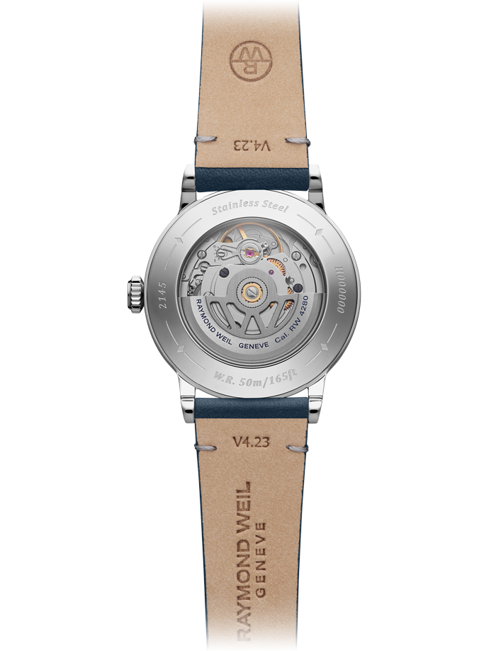 Raymond Weil Millesime Automatic Moon Phase Denim Blue Dial Leather Strap Watch, 35mm 2145-SCS-05511