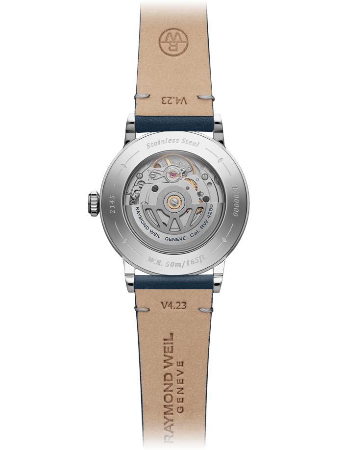 Raymond Weil Millesime Automatic Moon Phase Denim Blue Dial Leather Strap Watch, 35mm 2145-SCS-05511