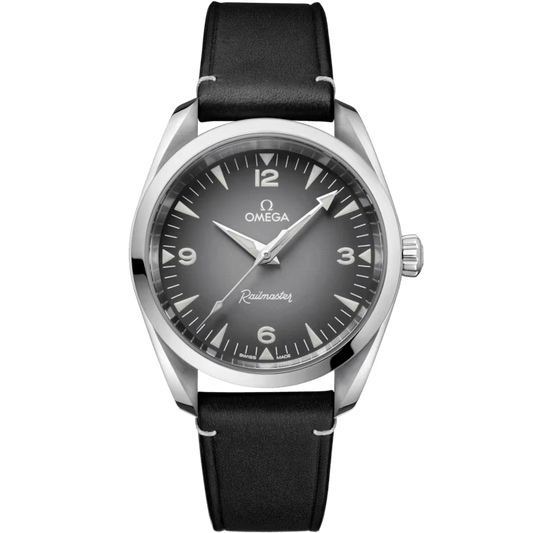 OMEGA Seamaster Railmaster Grey Dial Black Leather Strap Watch 38mmmm O23512382006001