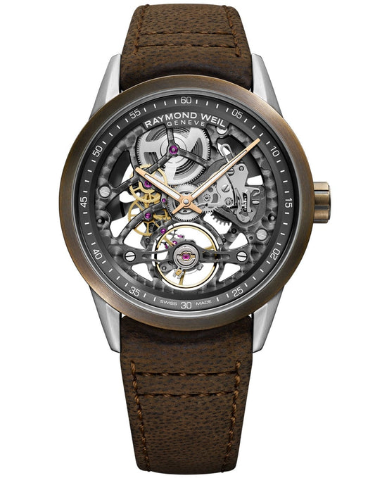 Raymond Weil Freelancer Men's Skeleton RW1212 Bronze Leather Strap Watch, 42mm 2785-SBC-60000