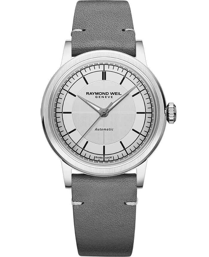 Raymond Weil Millesime Automatic Central Seconds Silver Dial Leather Strap Watch, 35mm 2125-STC-65001