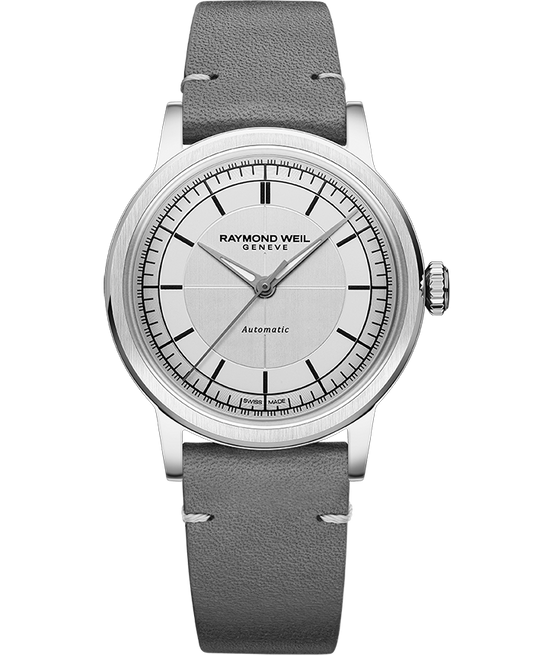 Raymond Weil Millesime Automatic Central Seconds Silver Dial Leather Strap Watch, 35mm 2125-STC-65001