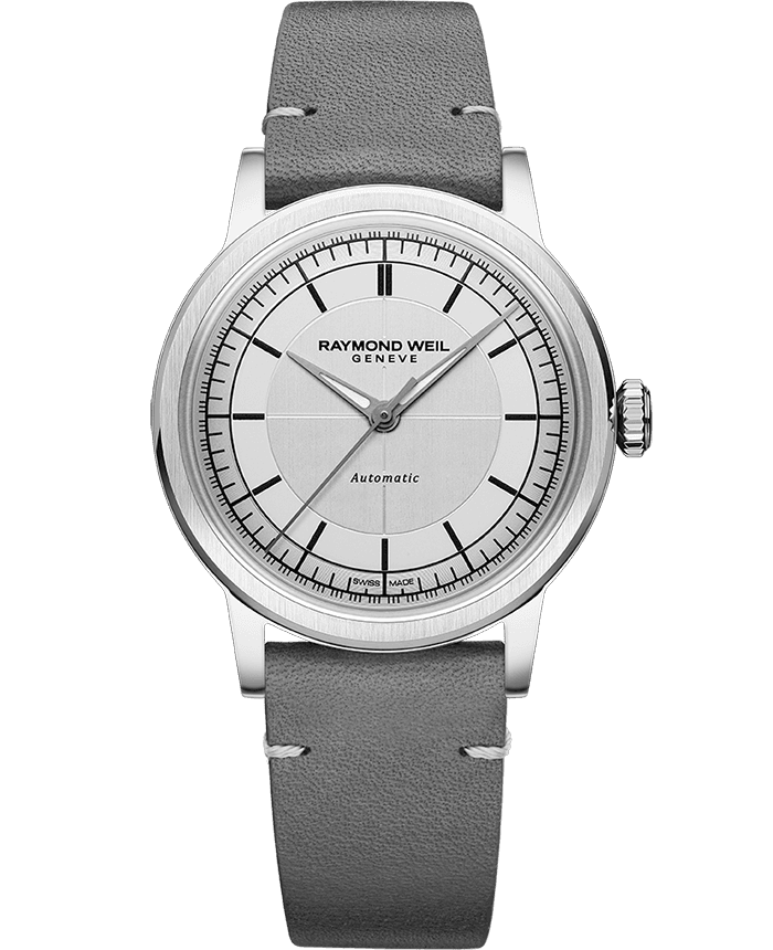 Raymond Weil Millesime Automatic Central Seconds Silver Dial Leather Strap Watch, 35mm 2125-STC-65001