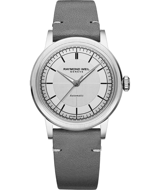 Raymond Weil Millesime Automatic Central Seconds Silver Dial Leather Strap Watch, 35mm 2125-STC-65001