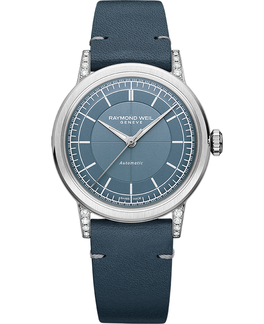 Raymond Weil Millesime Automatic Central Seconds Diamonds Leather Strap Watch, 35mm 2125-SCS-50011