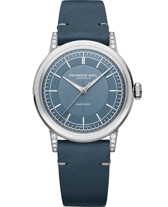 Raymond Weil Millesime Automatic Central Seconds Diamonds Leather Strap Watch, 35mm 2125-SCS-50011