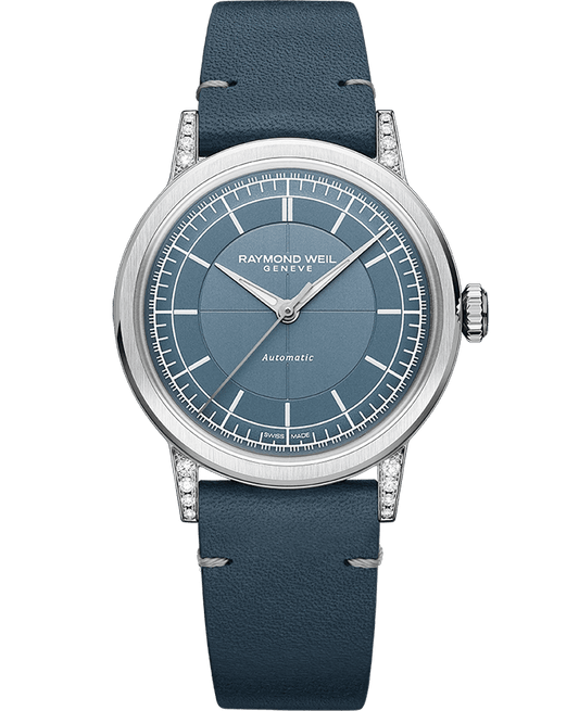 Raymond Weil Millesime Automatic Central Seconds Diamonds Leather Strap Watch, 35mm 2125-SCS-50011