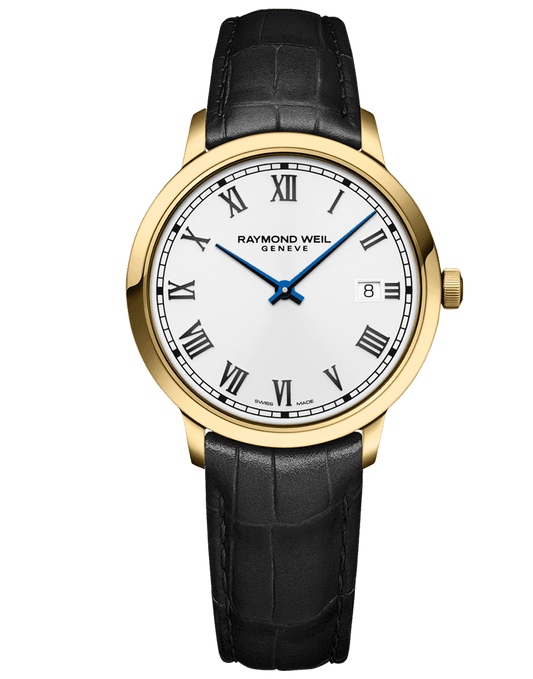 Raymond Weil Toccata Men's Quartz Gold PVD White Dial Leather Strap Watch, 39mm 5485-PC-00359