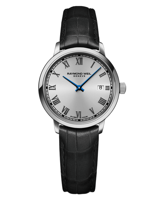 Raymond Weil Toccata Ladies Quartz Silver Dial Black Leather Strap Watch, 29mm 5985-STC-00659