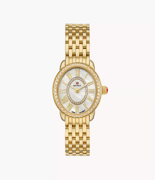 Michele Serein Oval Diamond 18K Gold-Plated Watch MWW21H000003