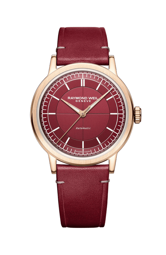 Raymond Weil millesime Central Seconds 39 mm, red dial 2925-PC5-45001