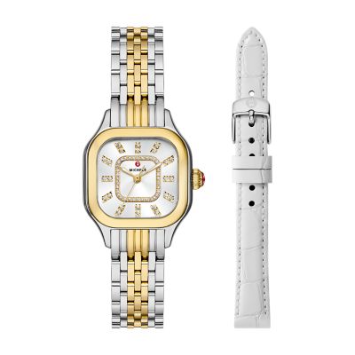 Michele Meggie Two-Tone 18K Gold-Plated Diamond Dial Watch Gift Set MWW33B001SET