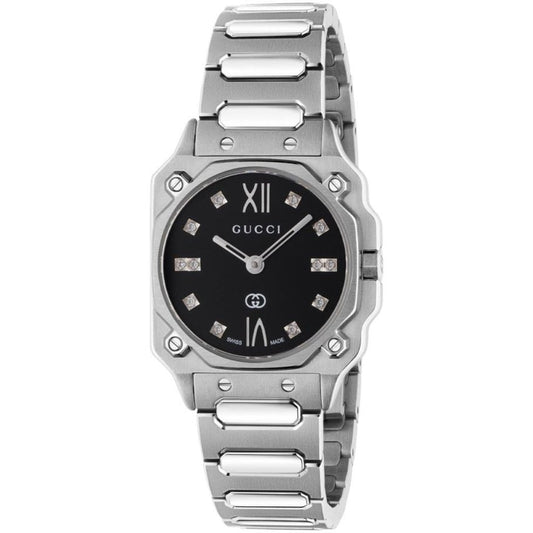 Gucci G-Flat 24mm Diamond Set Black Dial Watch YA166507