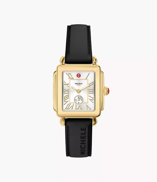 Michele Deco Sport Mid Gold-Tone Black Silicone Watch MWW06H000010