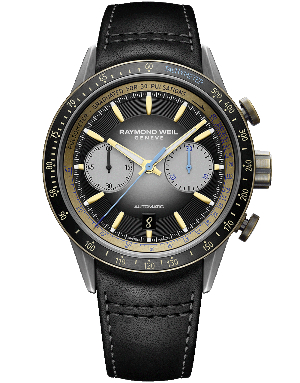 Raymond Weil Freelancer Men's Automatic Chronograph Bi-compax Bronze and Titanium Leather Watch, 43.5MM 7780-TB3-20423