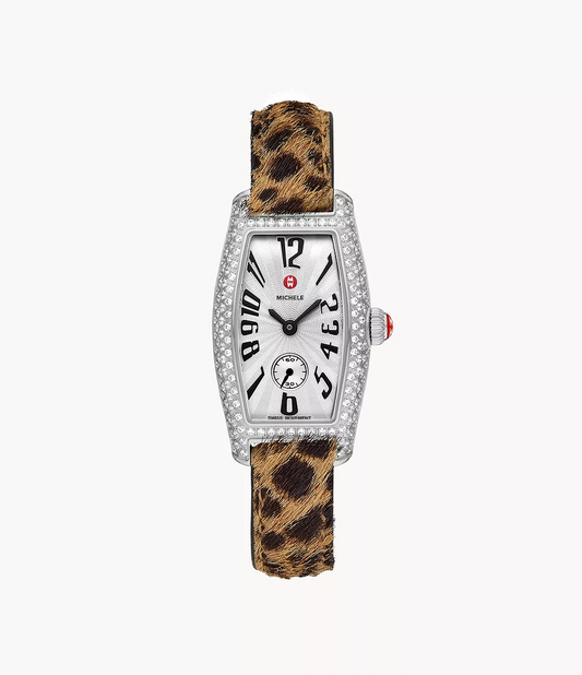 Michele Special Edition Coquette Diamond Stainless Steel Leopard Print Pony Hair Watch MWW08B000284