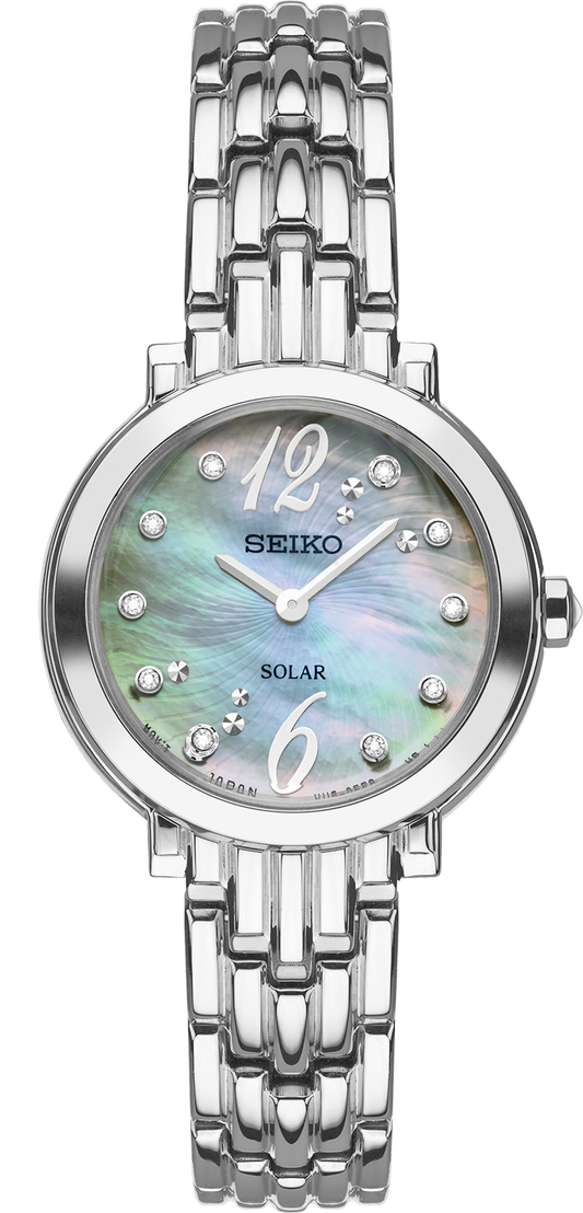 Seiko Solar Diamond White Mother of Pearl Dial Ladies Watch SUP353
