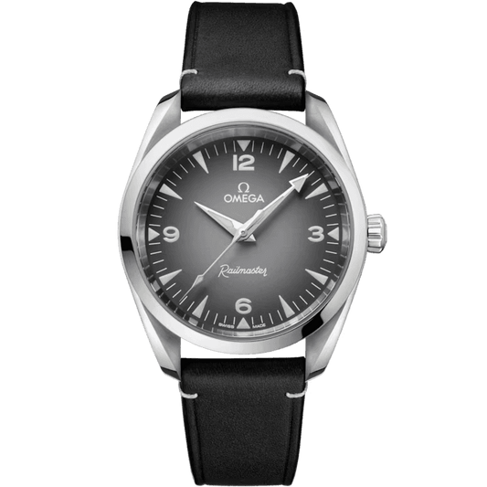 OMEGA Seamaster Railmaster Grey Dial Black Leather Strap Watch 38mmmm O23512382006001